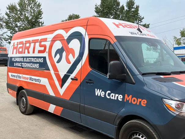 Harts electrician's service van parked in Tacoma, WA.