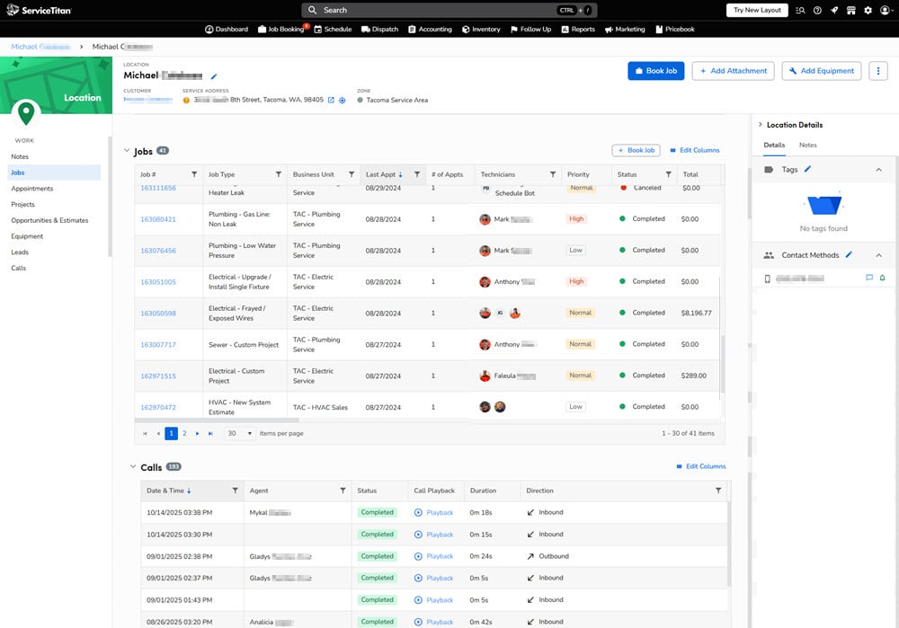 Digital documentation and project tracking through Harts customer profile system ServiceTitan.