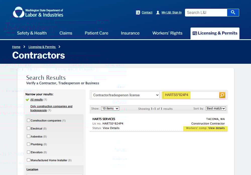 Licensed and insured home service company verified through Washington State L&I database.
